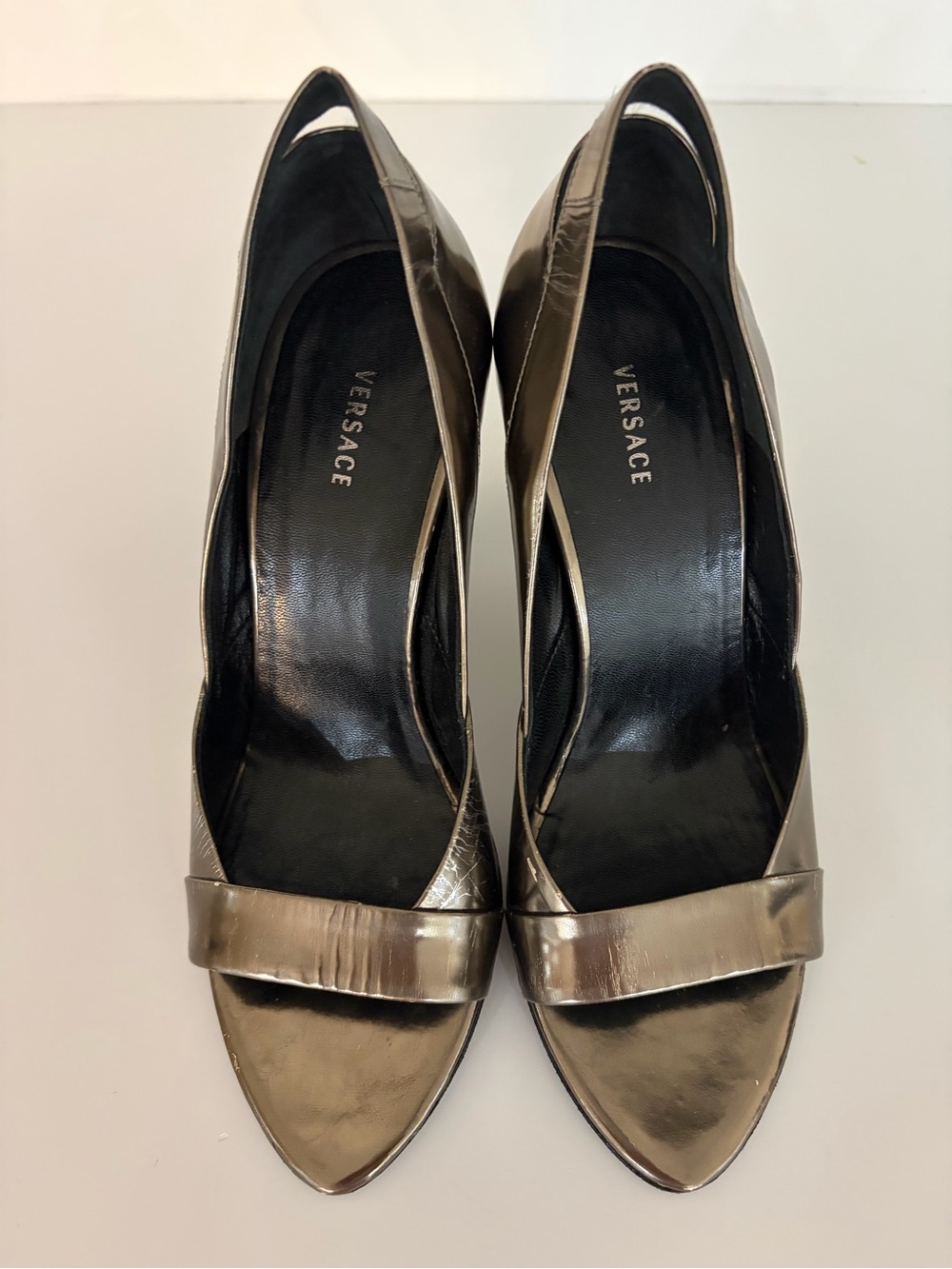 Versace Metallic Bronze Open-Toe Pumps - Women's